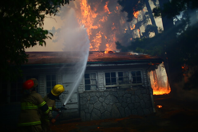 50 familias evacuadas y 2 viviendas deja incendio sin control en La Araucanía